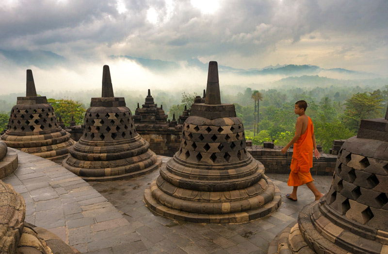 Borobudur with monk