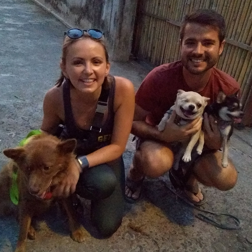 Walking with three dogs